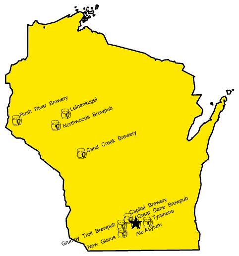 Map of Wisconsin Brewery Tour Route 2009